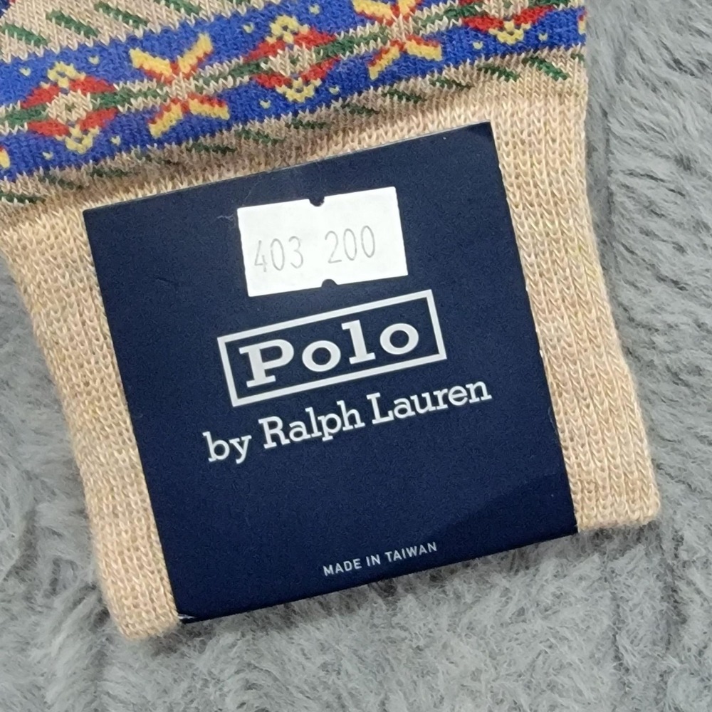 Polo Ralph Lauren Socks Mens 10-13 Tan Fair Isle Knit Winter Dress Mid Calf - Picture 2 of 5